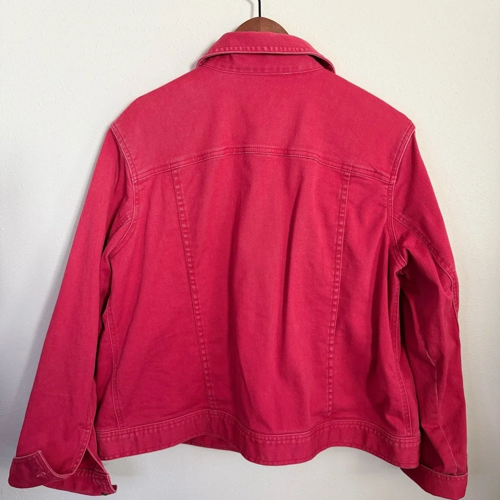 Ralph Lauren Red Denim Jacket Large Trucker Button Front Cotton Jean Jacket - Picture 6 of 11